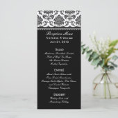 Rack-Kaart van het zwarte en witte Damask Wedding Menu (Staand voorkant)