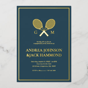 Racket Monogram Tennis Speler Betrokkenheid Echt Folie Uitnodiging