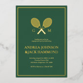 Rackets Monogram Tennis Speler Betrokkenheid Echt Folie Uitnodiging (Voorkant)