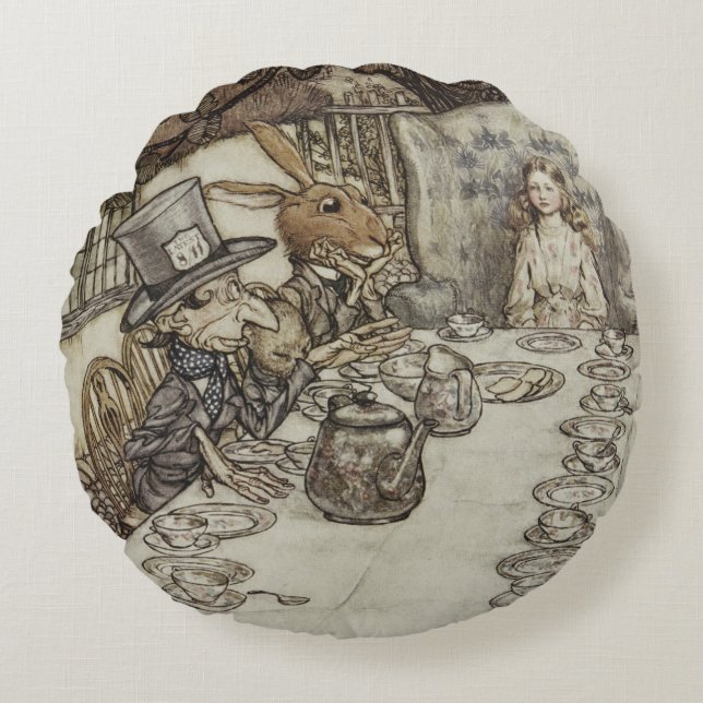  Rackham Mad Tea Party Alice in Wonderland Rond Kussen (Voorkant)