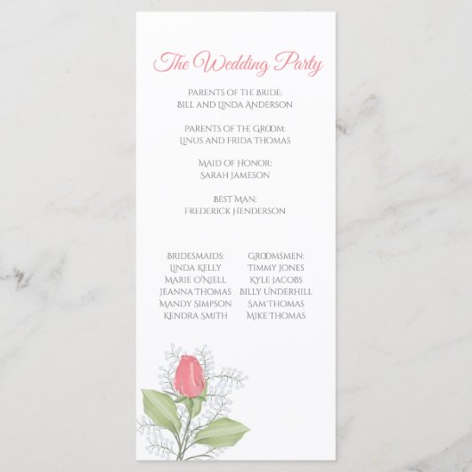 Rackkaart met gebilderd rood Rose-programma Programmakaart (Achterkant)