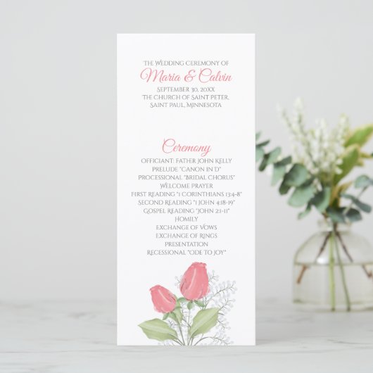 Rackkaart met gebilderd rood Rose-programma Programmakaart (Staand voorkant)