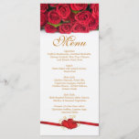 Rackkaart met rode rozen en harten in het menu<br><div class="desc">Mooie bouquet van rode rozen en een hartenvriendje van de Rack Card van het Menu Wedding. U kunt tekst aanpassen volgens uw vereisten.</div>