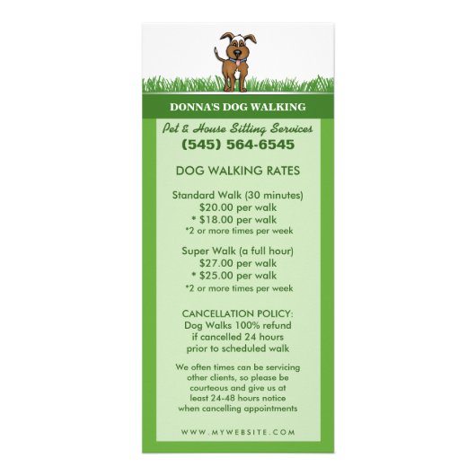 Rackkaart voor dog-lopen- en poetseinen reclamekaart (Voorkant)