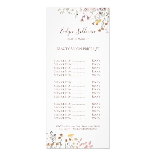 Rackkaart voor Wilde bloemen met prijslijst Reclamekaart (Voorkant)