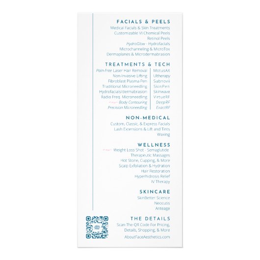 Rackkaarten Service Menu (Achterkant)