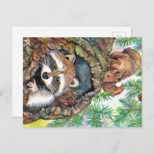 Racon in de boomgaard met eekhoorn briefkaart (Voorkant / Achterkant)