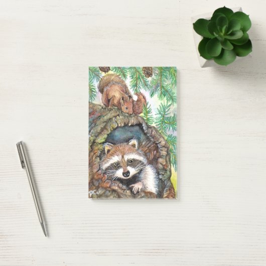 Racon in de boomgaard met eekhoorn post-it® notes (Kantoor)