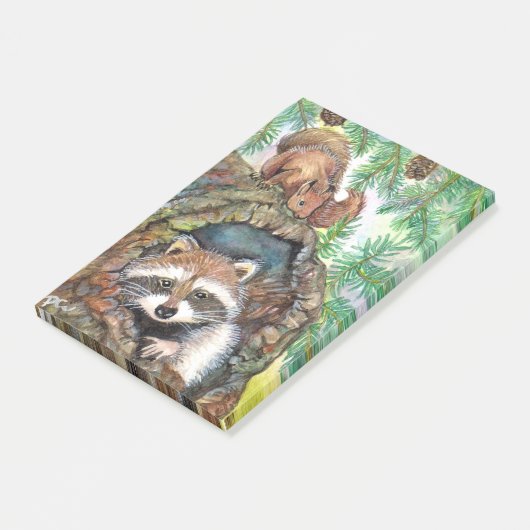 Racon in de boomgaard met eekhoorn post-it® notes (Schuin)