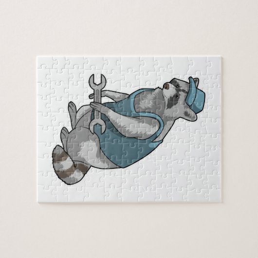 Racoon als ambachtsman met Frans Legpuzzel (Horizontaal)