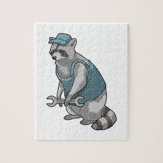 Racoon als ambachtsman met Frans Legpuzzel (Verticaal)