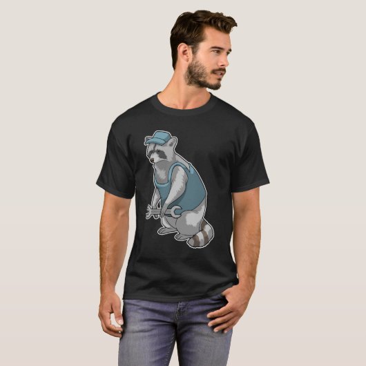 Racoon als ambachtsman met Frans T-shirt (Voorkant volledig)
