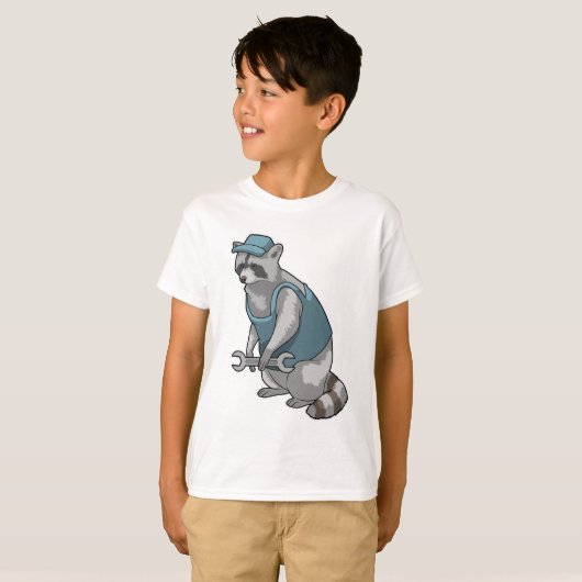 Racoon als ambachtsman met Frans T-shirt (Voorkant volledig)