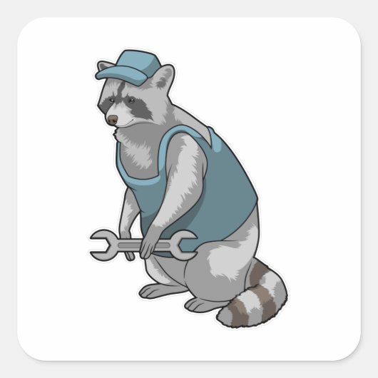 Racoon als ambachtsman met Frans Vierkante Sticker (Voorkant)