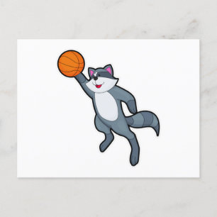 Racoon als Basketball-speler met Basketball Briefkaart