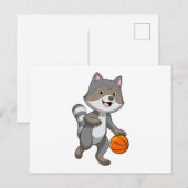 Racoon als Basketball-speler met Basketball Briefkaart (Voorkant / Achterkant)