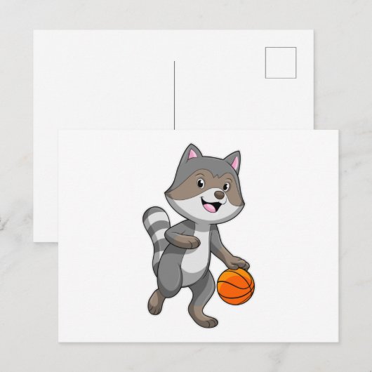 Racoon als Basketball-speler met Basketball Briefkaart (Voorkant / Achterkant)