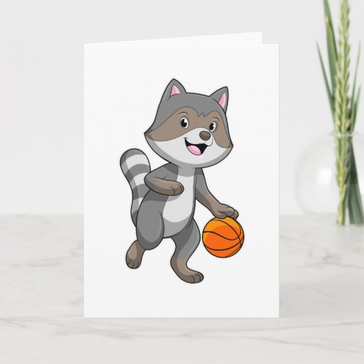 Racoon als Basketball-speler met Basketball Kaart (Voorkant)