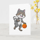 Racoon als Basketball-speler met Basketball Kaart (Gele Bloem)