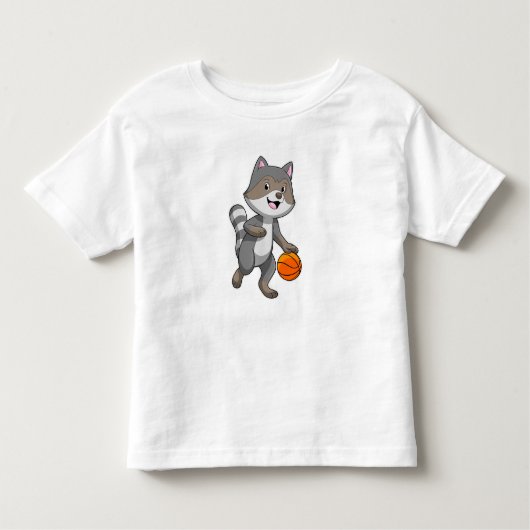 Racoon als Basketball-speler met Basketball Kinder Shirts (Voorkant)