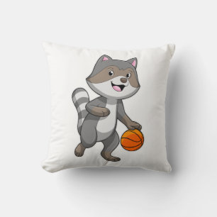 Racoon als Basketball-speler met Basketball Kussen