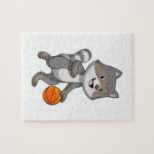 Racoon als Basketball-speler met Basketball Legpuzzel (Horizontaal)
