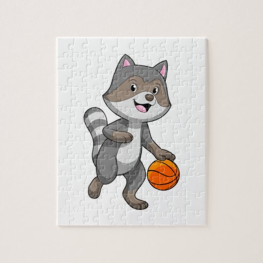 Racoon als Basketball-speler met Basketball Legpuzzel (Verticaal)
