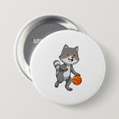 Racoon als Basketball-speler met Basketball Ronde Button 7,6 Cm (Voorkant /achterkant)