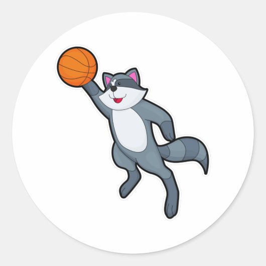 Racoon als Basketball-speler met Basketball Ronde Sticker (Voorkant)