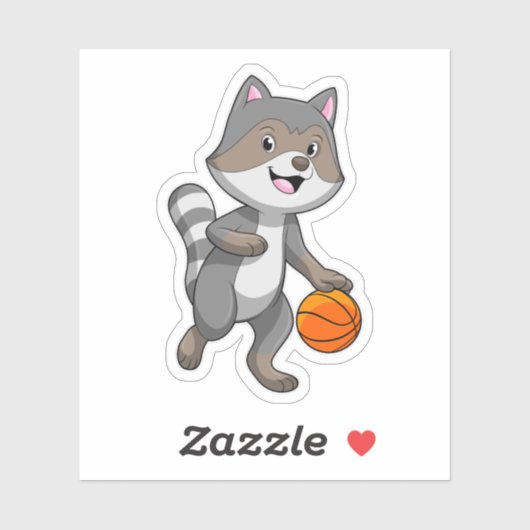 Racoon als Basketball-speler met Basketball Sticker (Vel)
