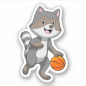 Racoon als Basketball-speler met Basketball Sticker (Voorkant)