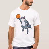 Racoon als Basketball-speler met Basketball T-shirt (Voorkant)