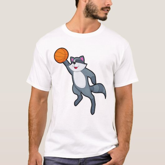 Racoon als Basketball-speler met Basketball T-shirt (Voorkant)