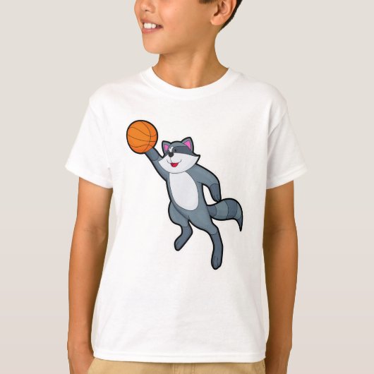 Racoon als Basketball-speler met Basketball T-shirt (Voorkant)