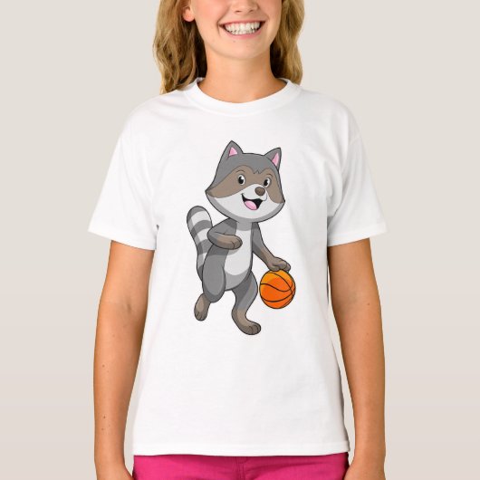 Racoon als Basketball-speler met Basketball T-shirt (Voorkant)