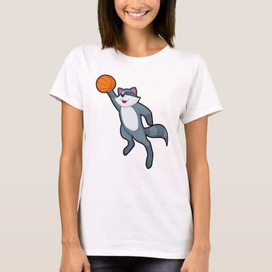 Racoon als Basketball-speler met Basketball T-shirt (Voorkant)