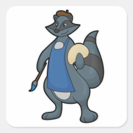 Racoon als schilder met penseel vierkante sticker