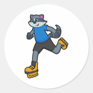 Racoon als Skater met gealigneerde schaatsen Ronde Sticker