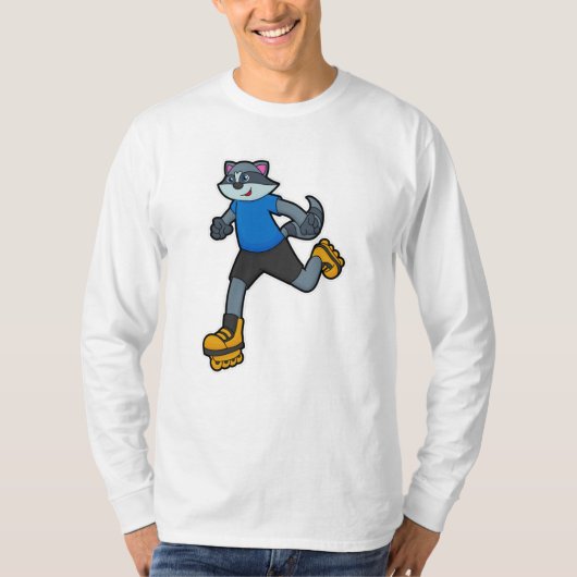 Racoon als Skater met gealigneerde schaatsen T-shirt (Voorkant)