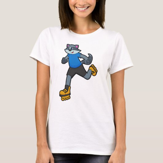 Racoon als Skater met gealigneerde schaatsen T-shirt (Voorkant)
