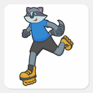 Racoon als Skater met gealigneerde schaatsen Vierkante Sticker