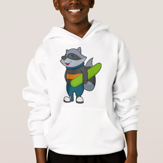 Racoon als Snowboarder met Snowboard (Voorkant)