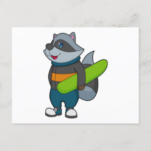 Racoon als Snowboarder met Snowboard Briefkaart