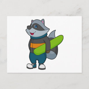Racoon als Snowboarder met Snowboard Briefkaart