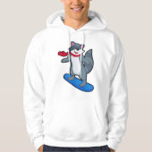 Racoon als Snowboarder met Snowboard en Scarf Hoodie (Voorkant)