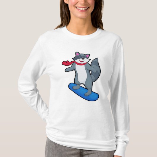 Racoon als Snowboarder met Snowboard en Scarf T-shirt (Voorkant)