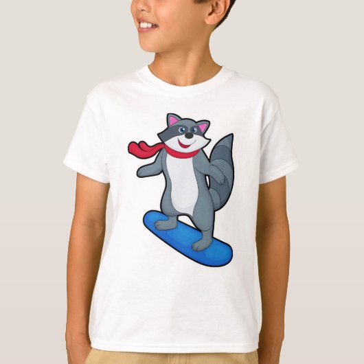 Racoon als Snowboarder met Snowboard en Scarf T-shirt (Voorkant)