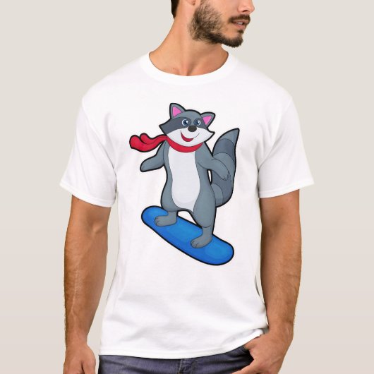 Racoon als Snowboarder met Snowboard en Scarf T-shirt (Voorkant)