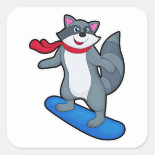 Racoon als Snowboarder met Snowboard en Scarf Vierkante Sticker