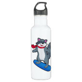 Racoon als Snowboarder met Snowboard en Scarf Waterfles (Voorkant)